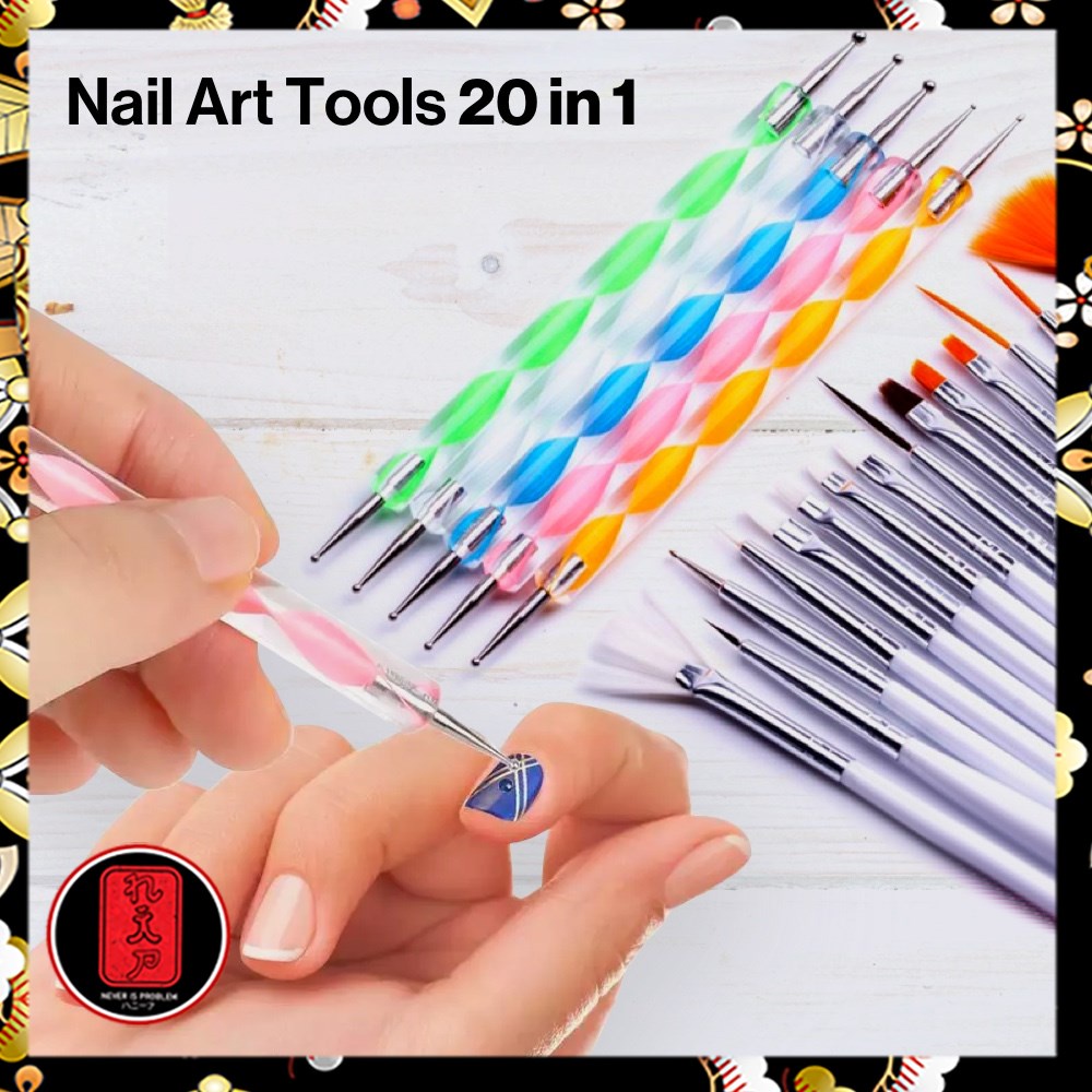 Rhinestone Kuas Kuku Lukis 20 in 1 Nail Art Dotting Tools - X-19 - Multi-Color