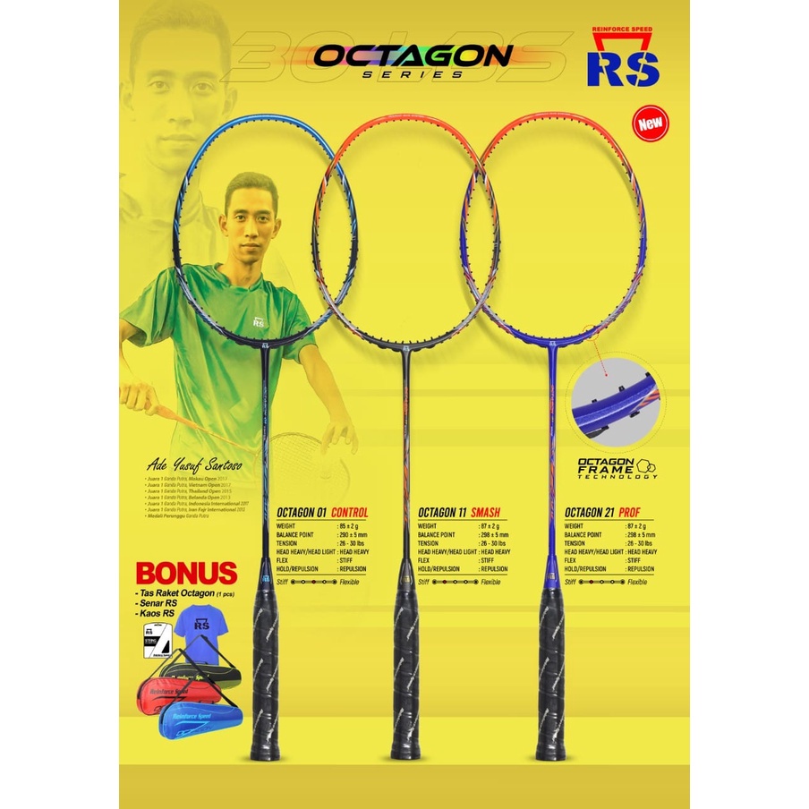 Raket Badminton RS AG OCTAGON 01 CONTROL 11 SMASH 12 SPEED POWER 21 PROF 100% Original