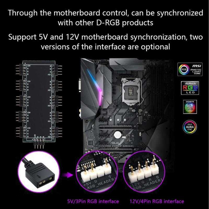 Btsg Komputer Desktop ARGB RGB 12V 3p 4pin Lighting 10arah Fan Hub Motherboard