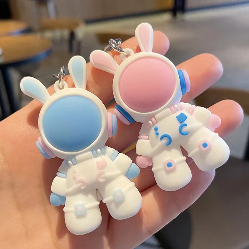 Fashion Kawaii Astronot Luar Angkasa Bunny Boneka Gantungan Kunci Untuk Wanita Pria Lucu Ransel Liontin Aksesoris Pasangan Hadiah Mobil Key Ring