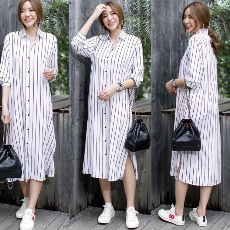 TERLARIS long tunik salur busui friendly / tunik motif salur /tunik panjang busui / K 013350
