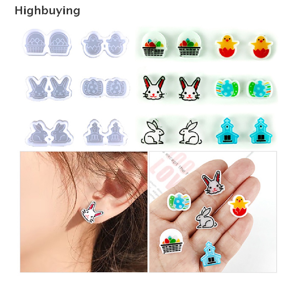 Hbid Lucu Tema Paskah Telinga Kancing Cetakan Silikon DIY Paskah Kecil Telur Bunny Ch Anting Liontin Ornamen Dekorasi Epoxy Resin Casg Cetakan Glory