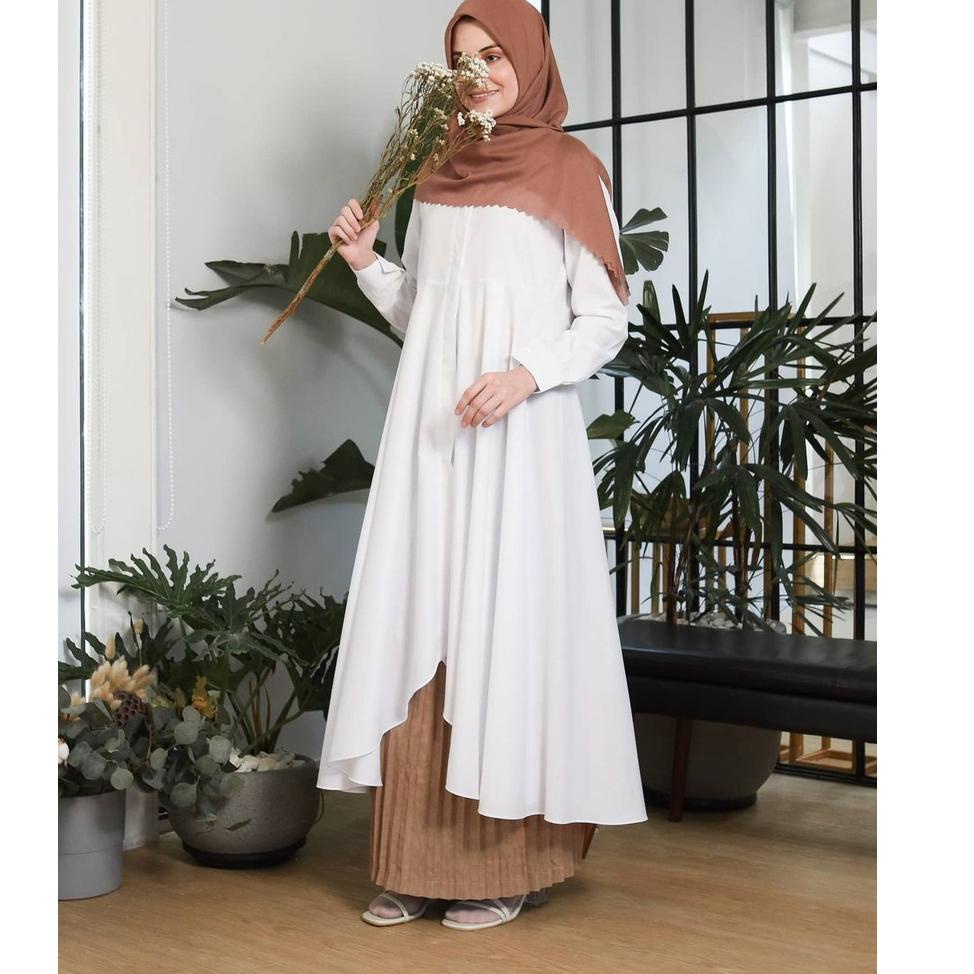 MURAH BANGET AIRFLOW CRINCLE Fashion Wanita Long Tunik Basic Oversize Tunik Polos Jumbo Premium Whit