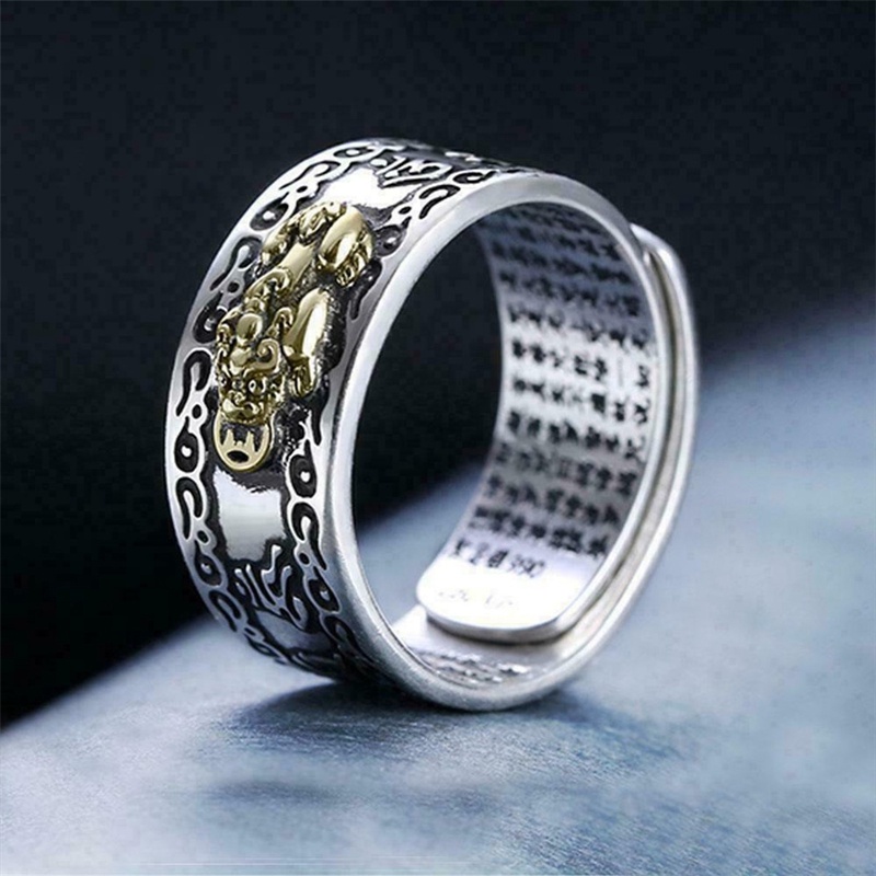 1pc Vintage Pixiu Cincin Feng Shui Jimat Kesehatan Dan Keberuntungan Adjustable Openning Perhiasan Hadiah Pria Wanita