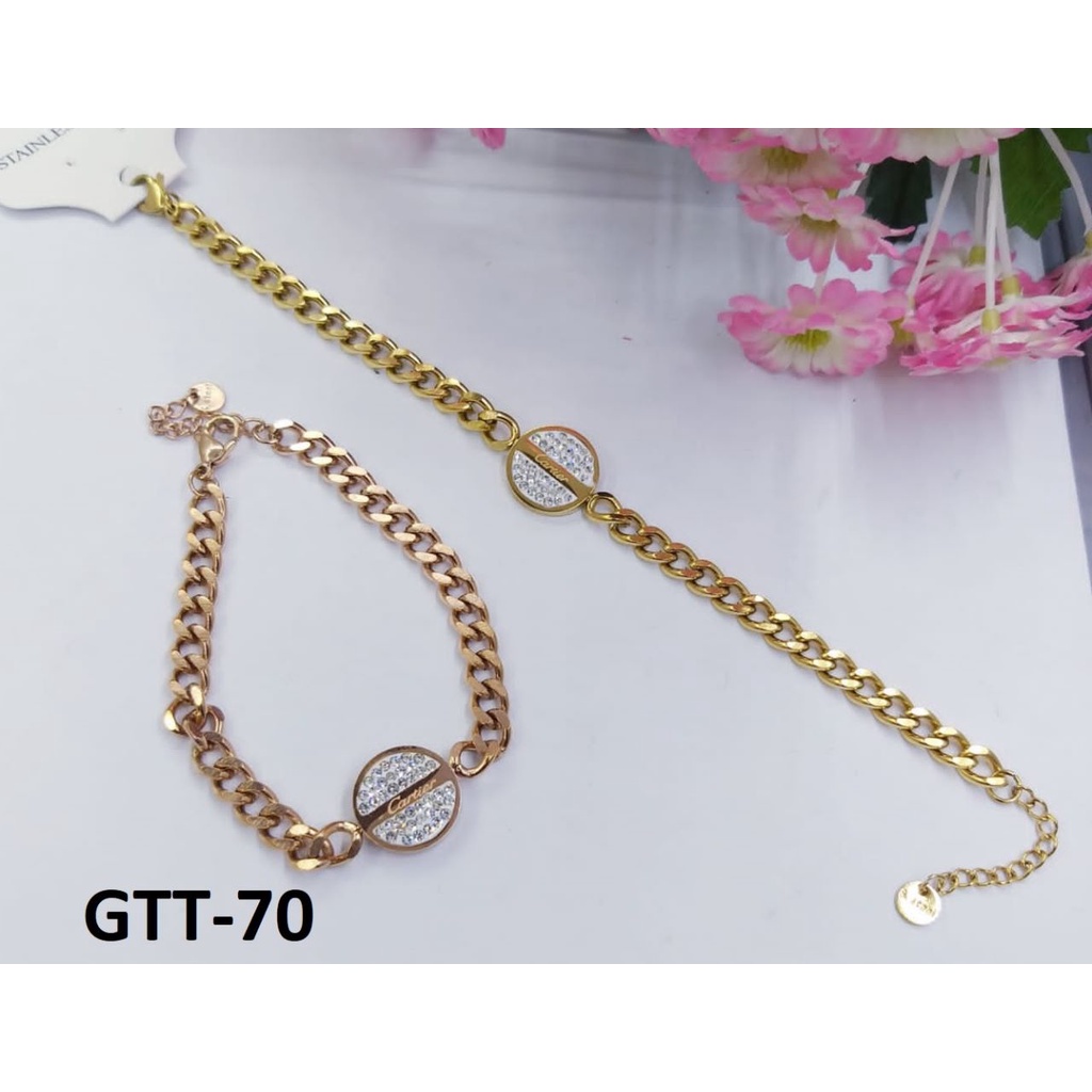 GELANG TANGAN KAKI RANTAI TITANIUM EMAS GOLD BULAT MANIK DIAM TERMURAH / DUNIA GELANG TERBARU