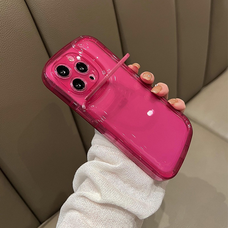 Holder Lipat Tak Terlihat Ring Stand Lensa Kamera Casing Ponsel Transparan Kompatibel Untuk iPhone 13 12 11 12Pro 13Pro Max Soft Candy Back Cover