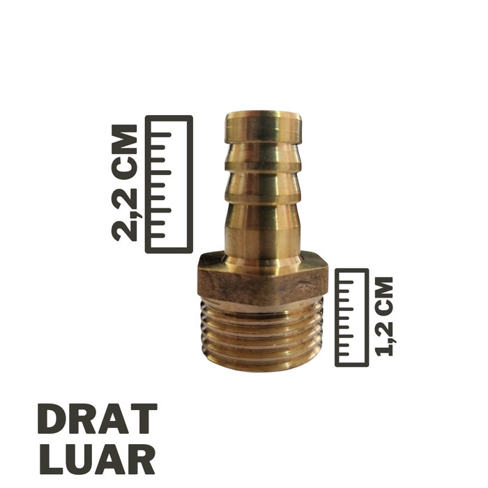 Nepel selang drat LUAR kuningan 3/8&quot; x 1/2&quot; / sok selang kuningan