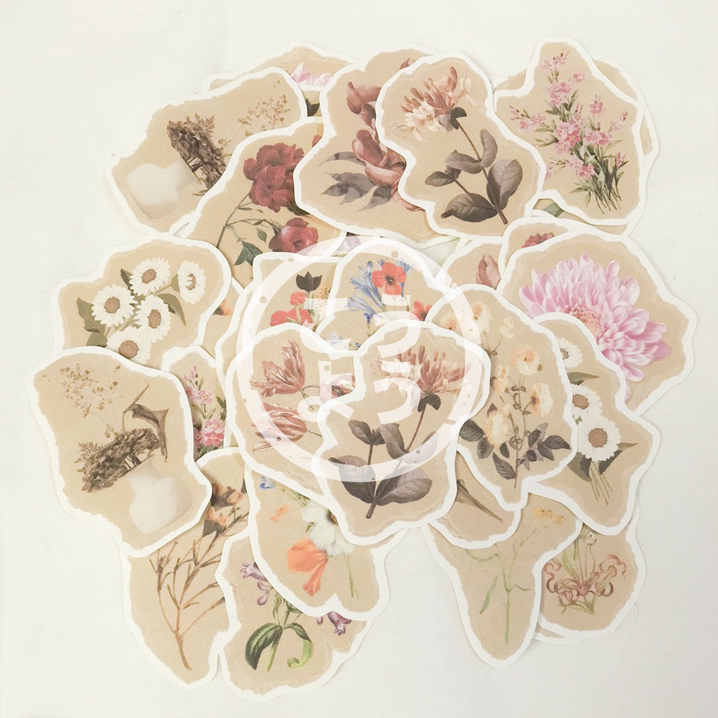 

34 pcs Stiker Vintage Gambar Bunga untuk Jurnal / Scrapbook (Pack P7)