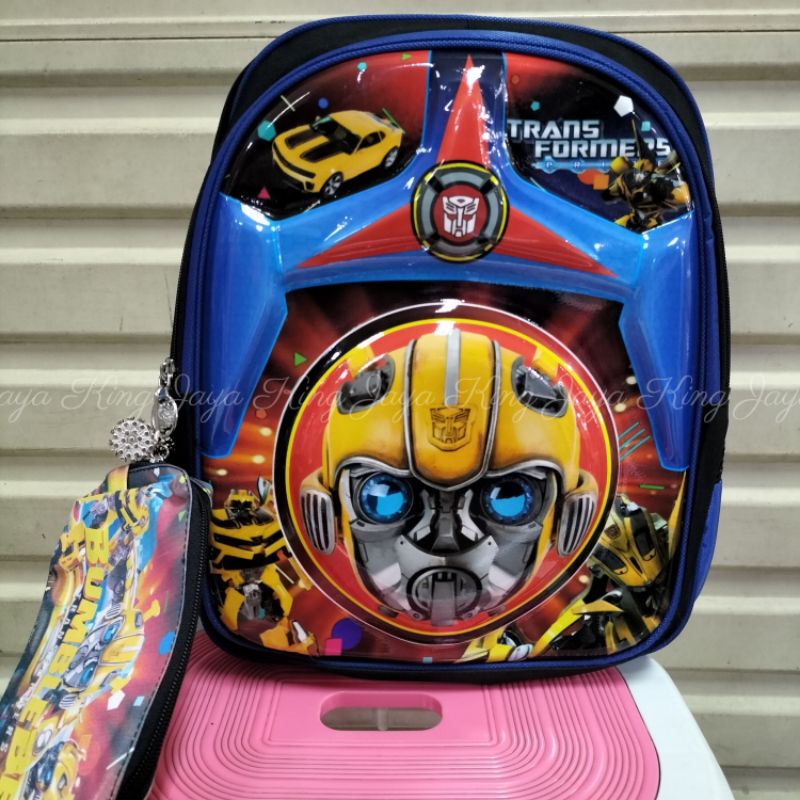 Ransel TK Murah Gasing Kids 14 Inc Emboss Batok Karakter Tas Sekolah Anak Laki-Laki Ironman Captain America Bumblebee