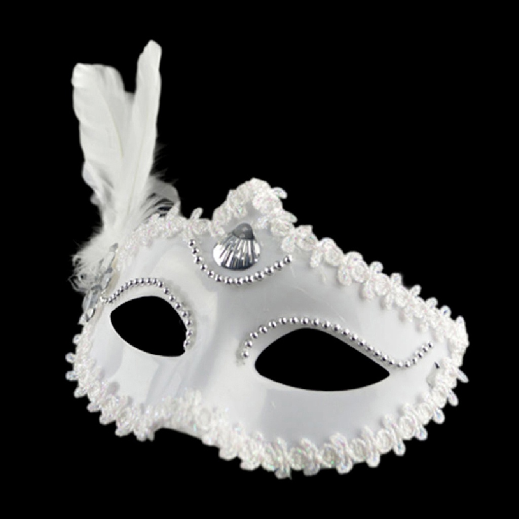 [luckypermanentnew] Masker Mutiara Bulu Halloween Pesta Masquerade Putih Hitam Masker Mata [ID]