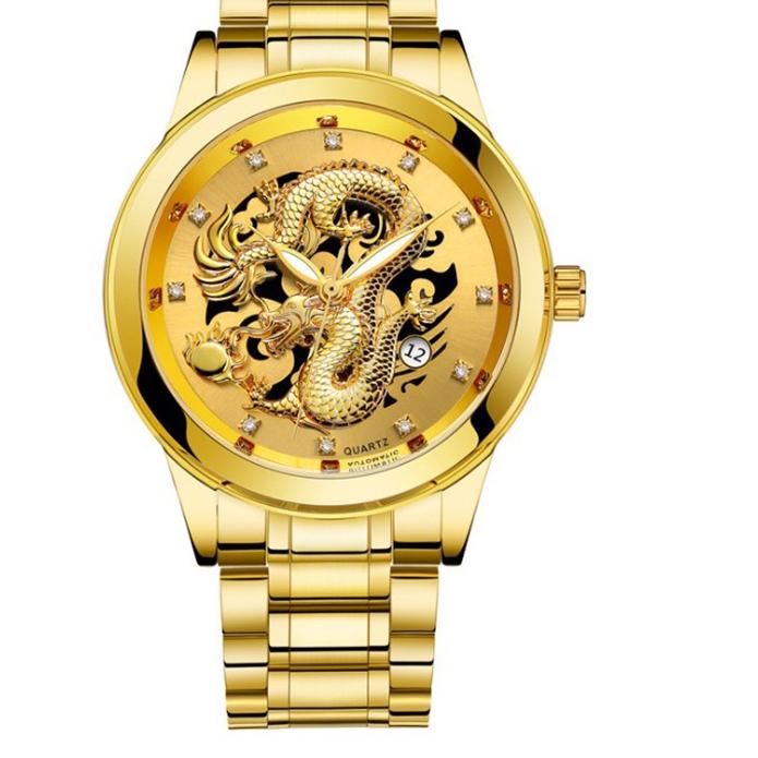 Terlaris Today FNGEEN Jam Tangan Pria Naga Emas Luxury Stainless Steel Quartz Original Anti Air Drag