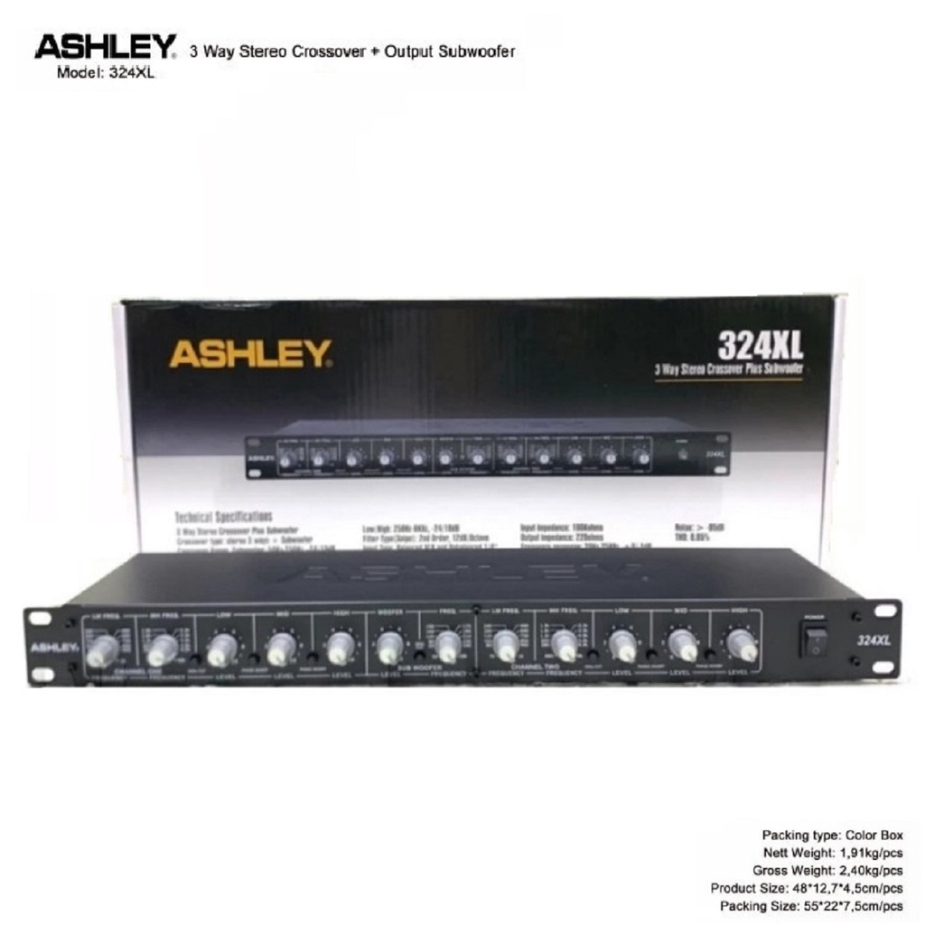Crossover 3 Way Stereo ASHLEY 324 XL 324XL Output Subwoofer Original