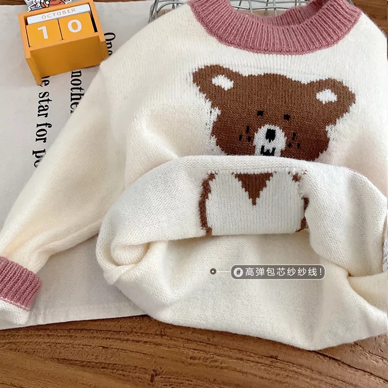 Zahra Atasan Perempuan Honey Bear Bahan Rajut | Sweater Anak Terlaris Umur 1-5 Tahun