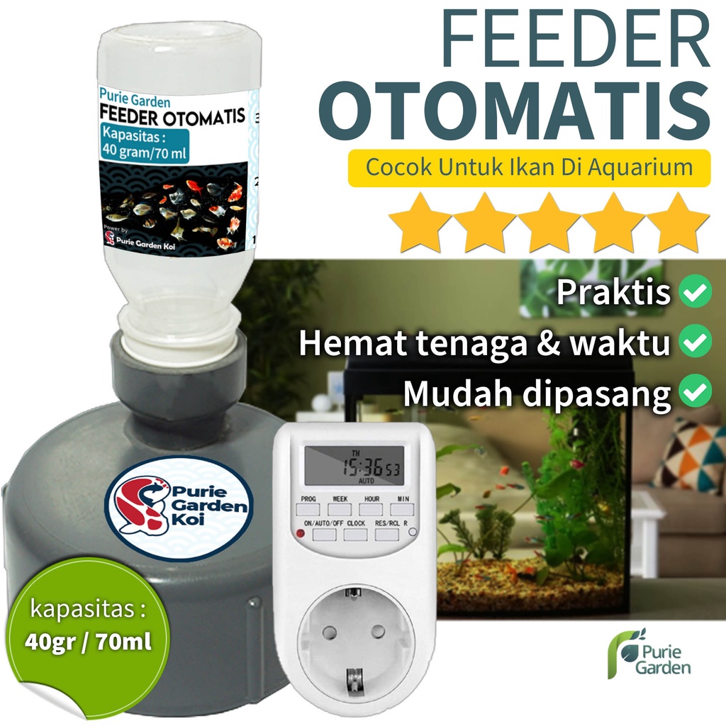 Auto Feeder Otomatis Ikan Guppy Cupang Aquarium dll Memberi Pakan Ikan Otomatis PG KDR