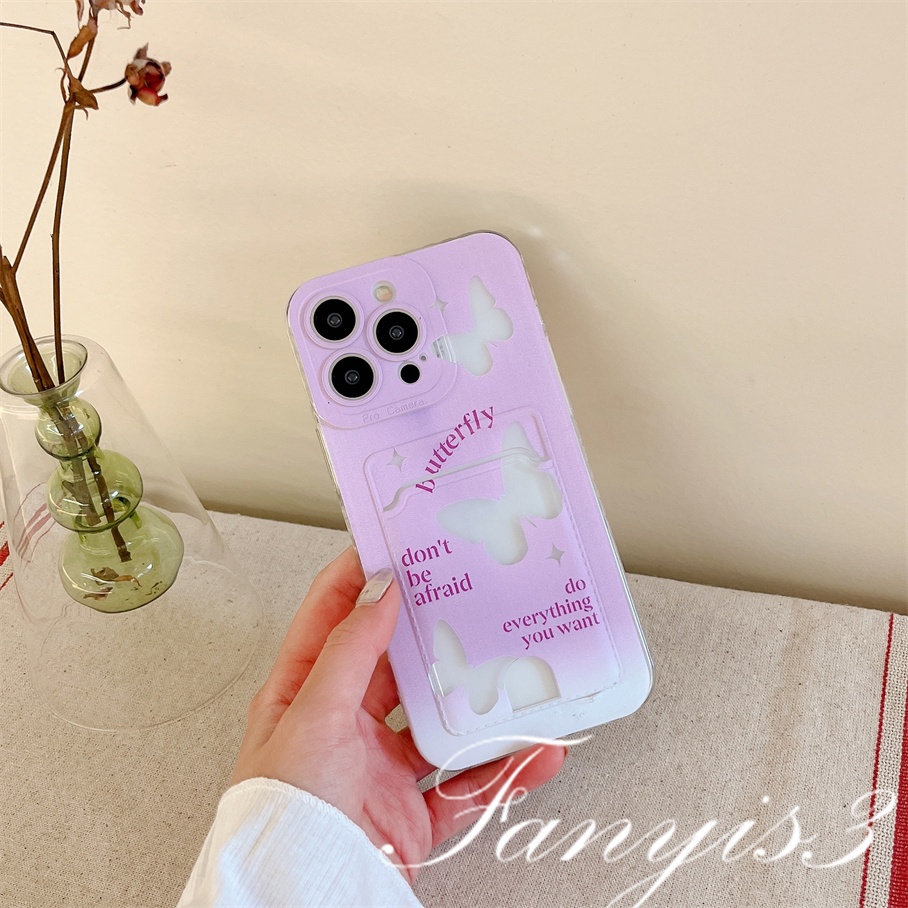 Redmi A1 Plus 10C 10A 10 9A 9C 9 9T Note 11s 10s 9s 11 10 9 8 Pro Poco X3 NFC X3Pro Mi 11 12 Lite 11T Pro Moon Butterfly Planet Card Holder Casing Ponsel TPU Bening Soft Cover