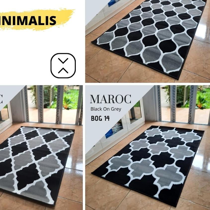 ● [Martha Karpet] MAROC Karpet Lantai  Black on Grey Karpet Permadani Bulu Tebal ☊