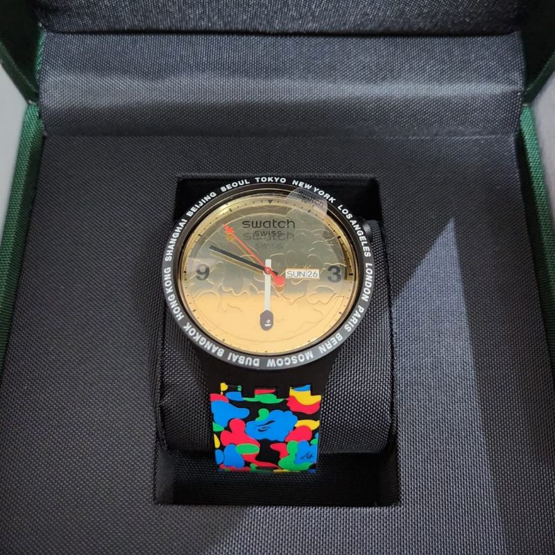 Jam Tangan Swatch Bape Black Multi Camo