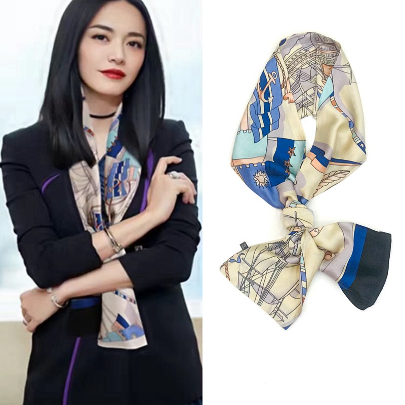 Syal Scarf Korean Fashionable Aksesoris Wanita pencetakan sutra syal leher tas syal scarf satin sutra elegan scarf leher Bandana Ikat Rambut Satin
