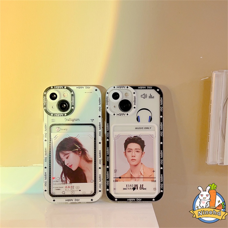 Case Tas Kartu Bening Kompatibel Untuk Iphone14 13 12 11 Pro Max X Xr Xs Max iPhone 8 7 6 6s Plus SE 2020 Musik Foto Bening Card Holder Silikon Phone Case Shockproof Soft TPU Cover