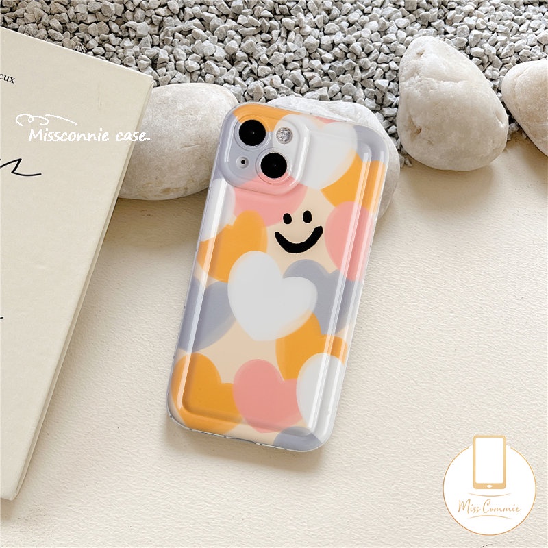 IPHONE Case Cinta Hati Warna-Warni Kompatibel Untuk Iphone11 14 13 12 Pro Max6 7 8 6S Plus XR X XS MAX SE 2020 Kartun Lucu Smiley Pelindung Kamera Lembut TPU Shockproof Airbag Silicon Cover