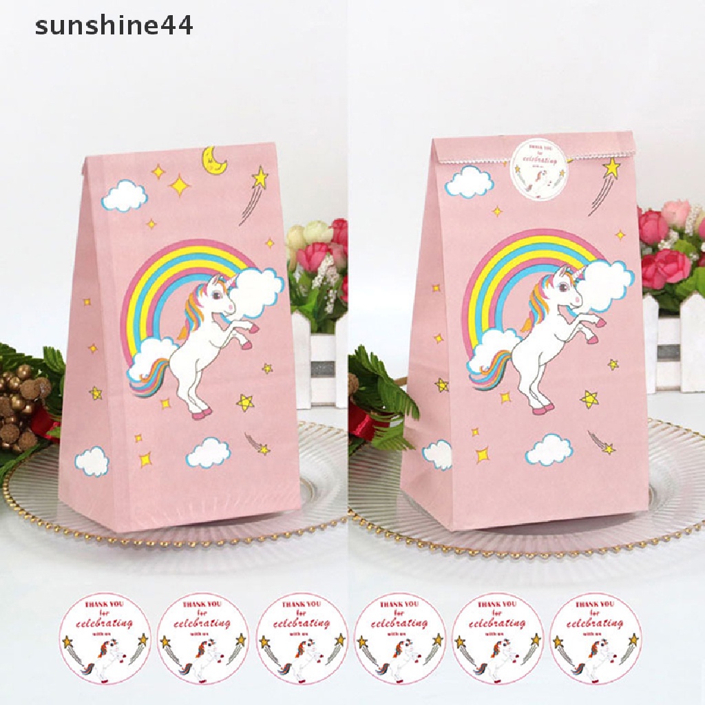 Sunshine 12Pcs/Pack Unicorn Paper Candy Gift Bag Kantong Kertas Kraft Kue Pesta Unicorn ID