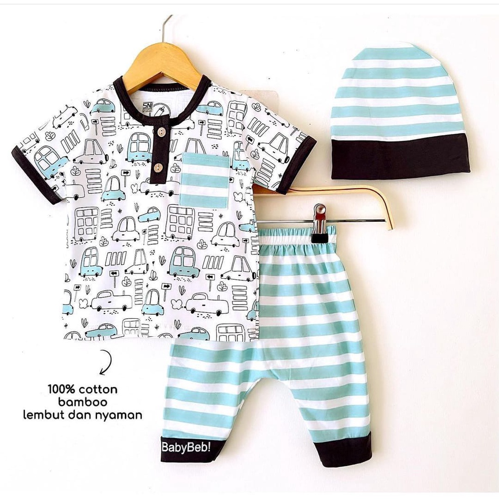COD SETELAN BAJU ANAK BAYI LAKI-LAKI ATASAN DAN CELANA GRATIS TOPI USIA 0-9 BULAN