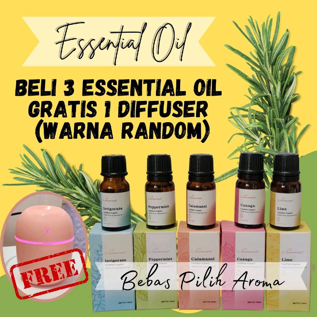 BELI 3 GRATIS 1 HUMIDIFIER ESSENSIAL OIL AROMATHERAPY 10ML (WARNA HUMIDIFIER RANDOM)