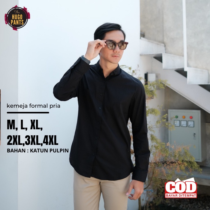 Kemeja Pria Cowok Polos Tangan Lengan Panjang Slimfit Casual Kantoran Murah