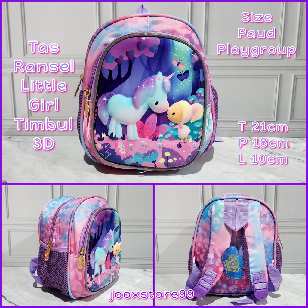 Tas Sekolah Ransel Anak Playgroup Paud Motif Timbul 3D Gambar Mermaid Tas Gendong Anak Perempuan dan Laki - Laki Import Backpack Anak Cewe dan Cowo
