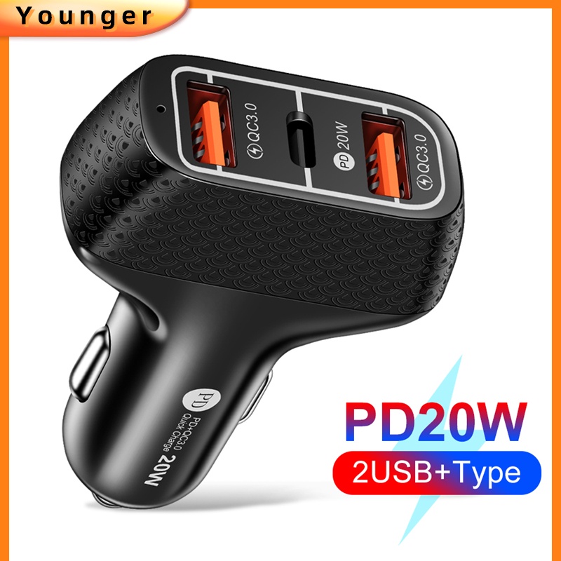 2USB + PD Car Charger Fast Charging PD Quick Charge QC3.0 Type C PD Phone Plug Car Adapter For i-phone Type C Android In Car