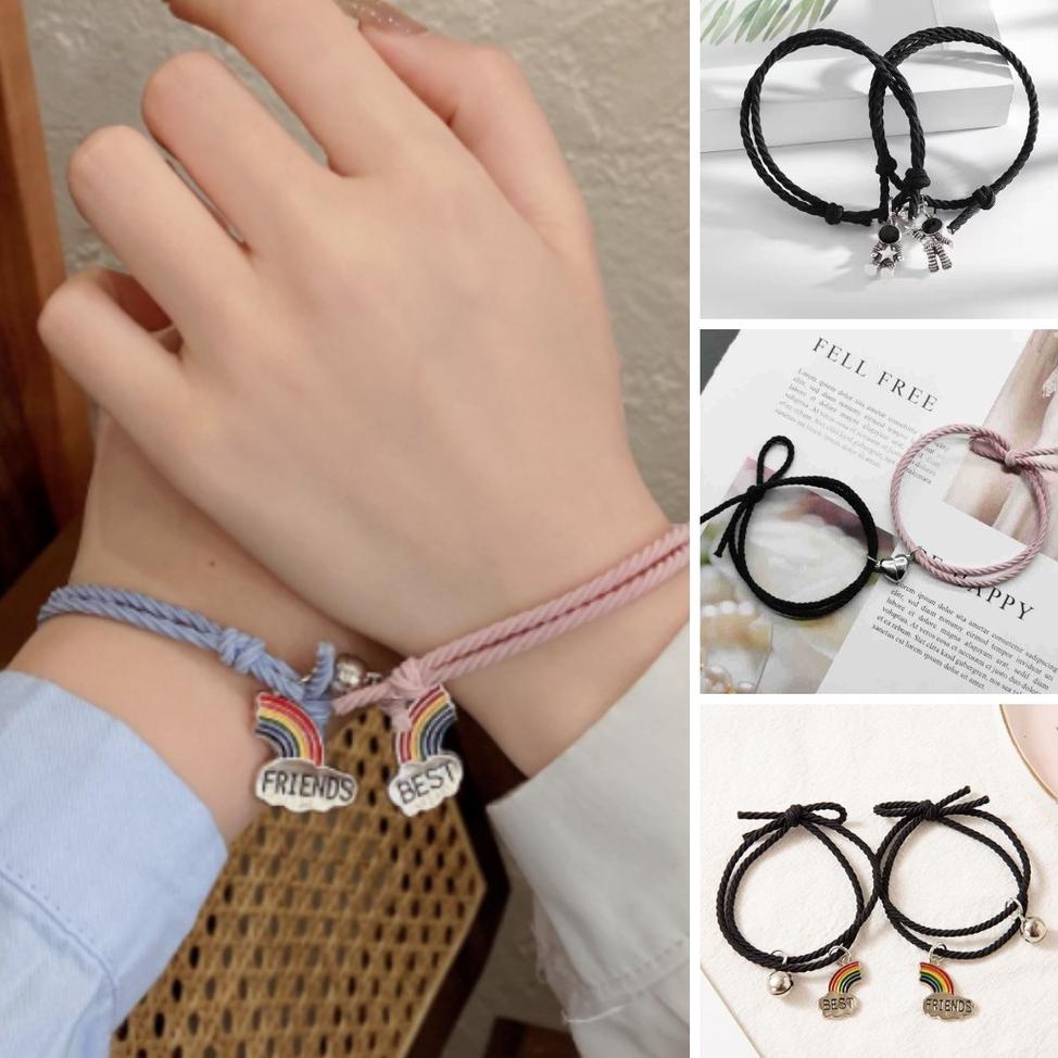 Y32 2 Pcs Sepasang Gelang Tali Karet Magnet Desain Astronot Kuromi Cinnamoroll Untuk Pria Dan Wanita