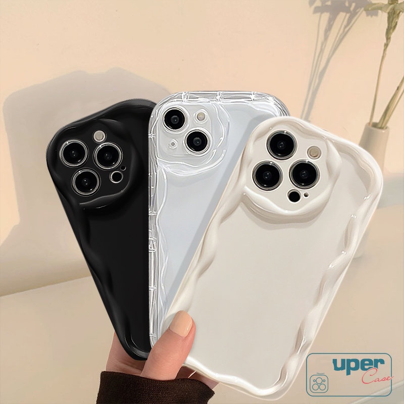 IPHONE Fashion Sederhana Bingkai Gelombang Cat Air Glossy Phone Case Kompatibel Untuk Iphone12 11 13 14 Pro MAX 7plus XS XR X Max7 8 Plus SE 2020 Halus Bergelombang Tepi Lembut TPU Shockproof Case