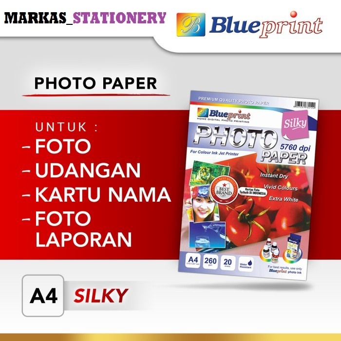 

Kertas Foto A4 Silky Photo Paper BLUEPRINT A4 260 gsm - Isi 20 Lembar