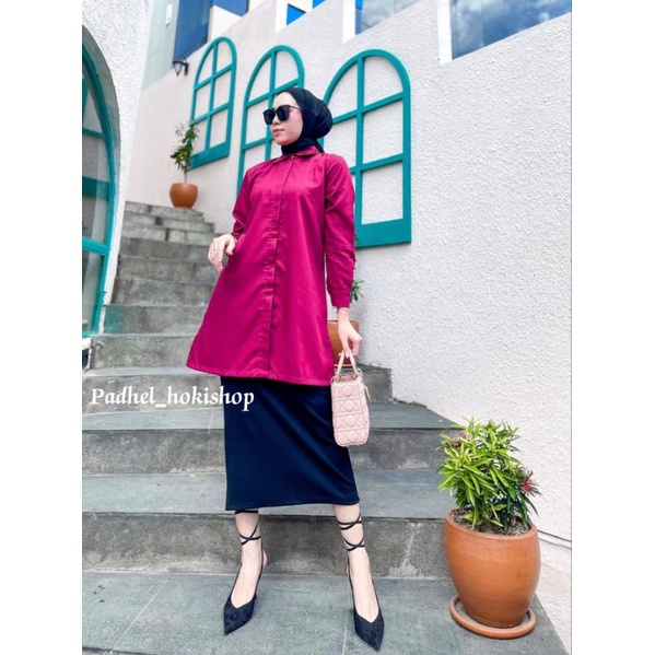 Long Tunik Wanita Maron Polos Blouse Putih Jumbo