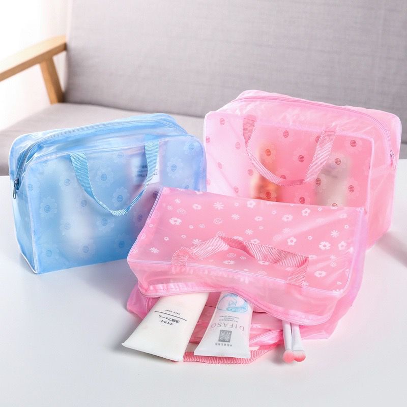 PA Tas Kosmetik Transparant Anti Air Motif Bunga Pouch Make Up Waterproof Travelling Bag Tas Kosmetik Murah Import TA059