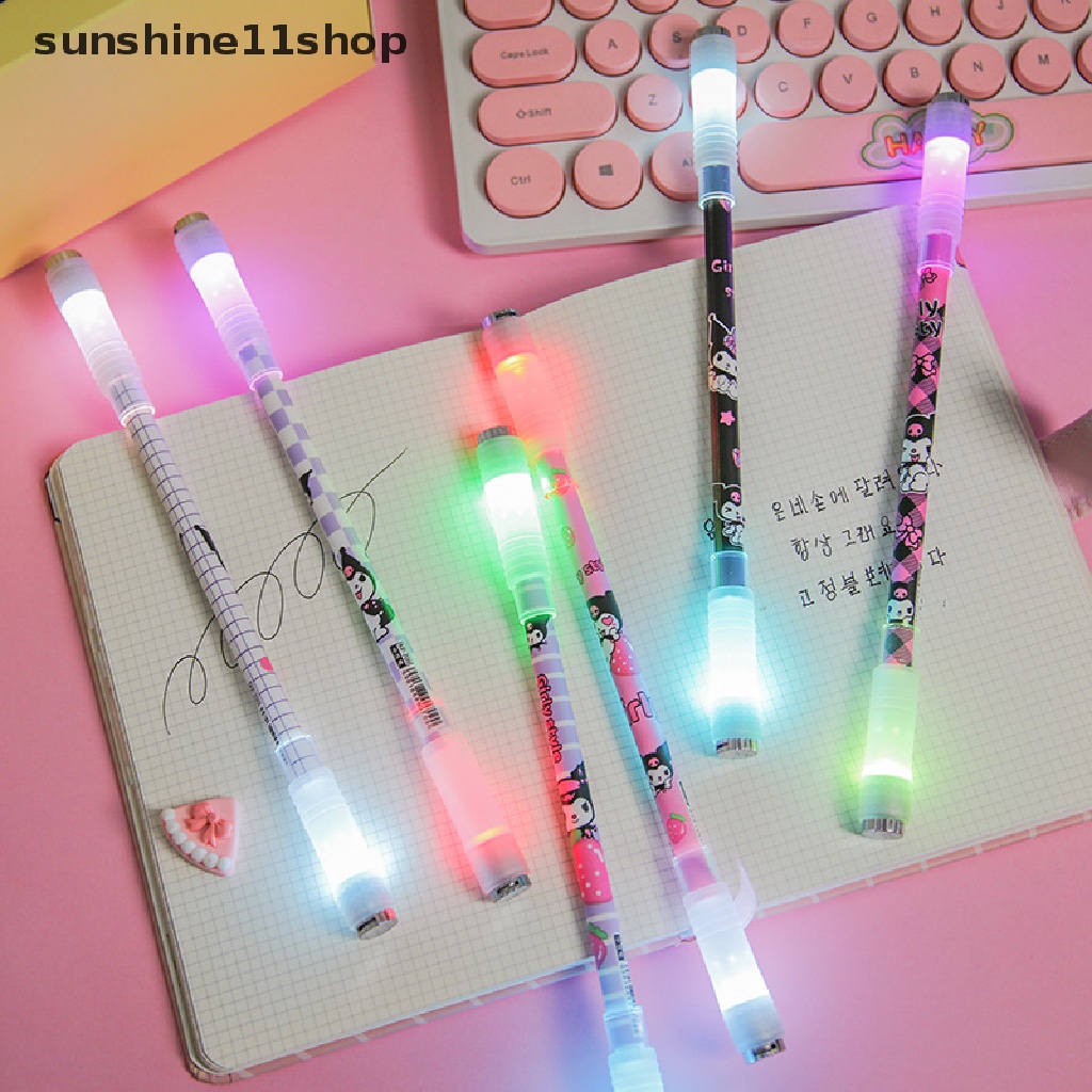 Sho Keren Lucu Kartun Bercahaya Rotag LED Flash Gel Pen Gaming Spinning Pen Ballpoint Fashion 0.5mm Menghilangkan Stress Pen N