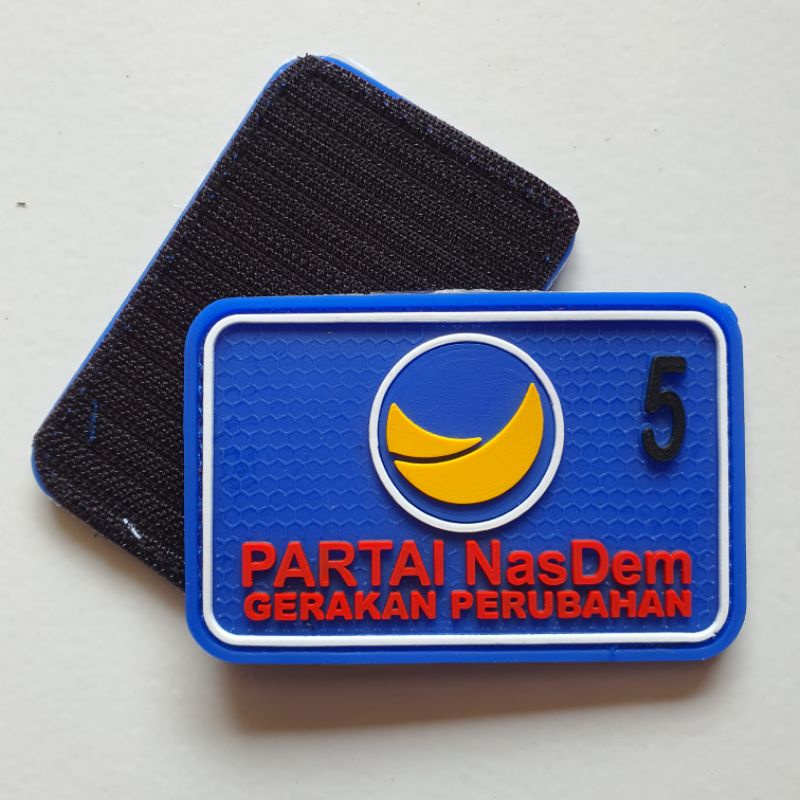 patch rubber logo partai nasdem / gerakan perubahan / pemilihan umum / pemilu / tempelan emblem karet velcro