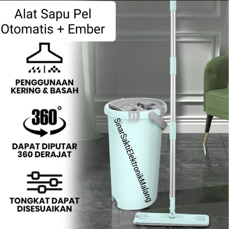 Samono Alat Sapu Pel Lantai Otomatis Hand Free Wash Ember Spin Mop Malang