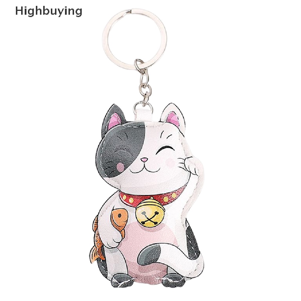 Hbid Kawaii Kartun Gantungan Kunci PU Kulit Lucky Cat Fox Dinosaurus Bulldog Key Chain Bag Pendant Keyring Hadiah Glory