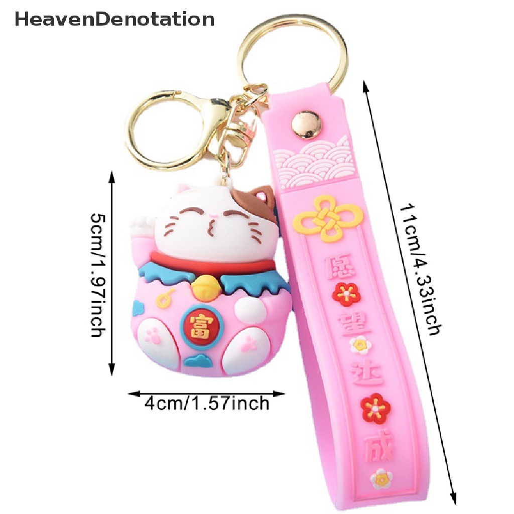 [HeavenDenotation] Kreatif Negara Pasang Harapan Terpenuhi Lucky Cat Keychain Lucu Epoxy Hewan Kucing Boneka Perempuan Gantungan Kunci Tas Mobil Keyring Pendent Gift HDV