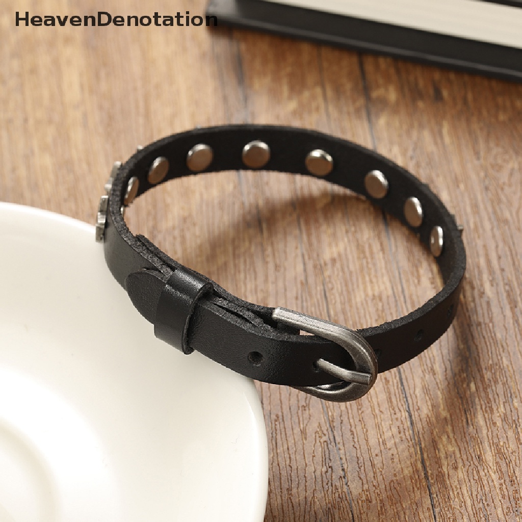 [HeavenDenotation] Punk Vintage Sabuk Gesper Gelang Bungkus Bintang Paku Rivet Kulit Gelang Cuff Bracelet HDV