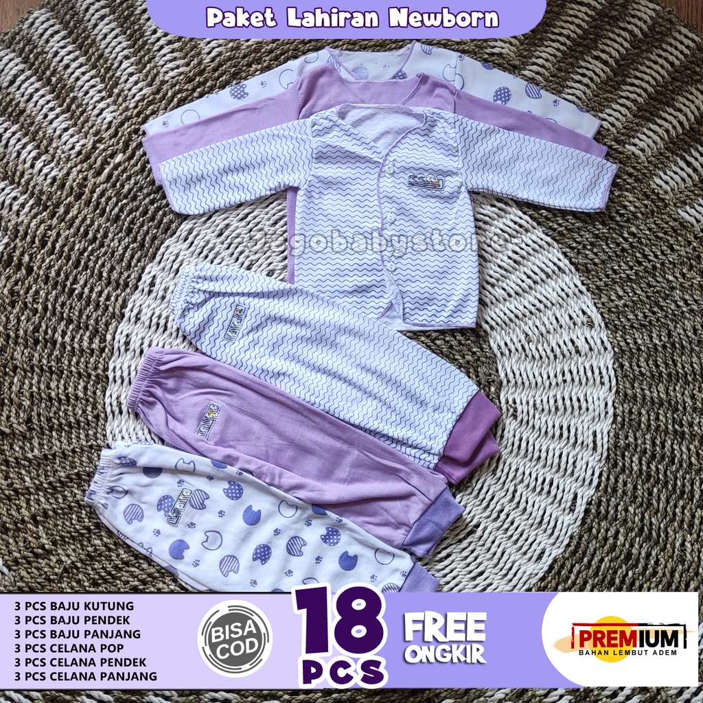 18 Pcs Baju Bayi Paket Melahirkan Pakey Lahiran Newborn Warna Ungu Cantik