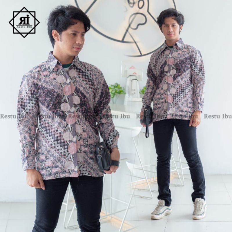 Kebayashopp - kemeja batik lengan panjang/kemeja batik kebaya/ASOKA PINK ASOKA BLACK /hem panjang/kemeja pesta/kemeja batik /kemeja murah/ vol 14