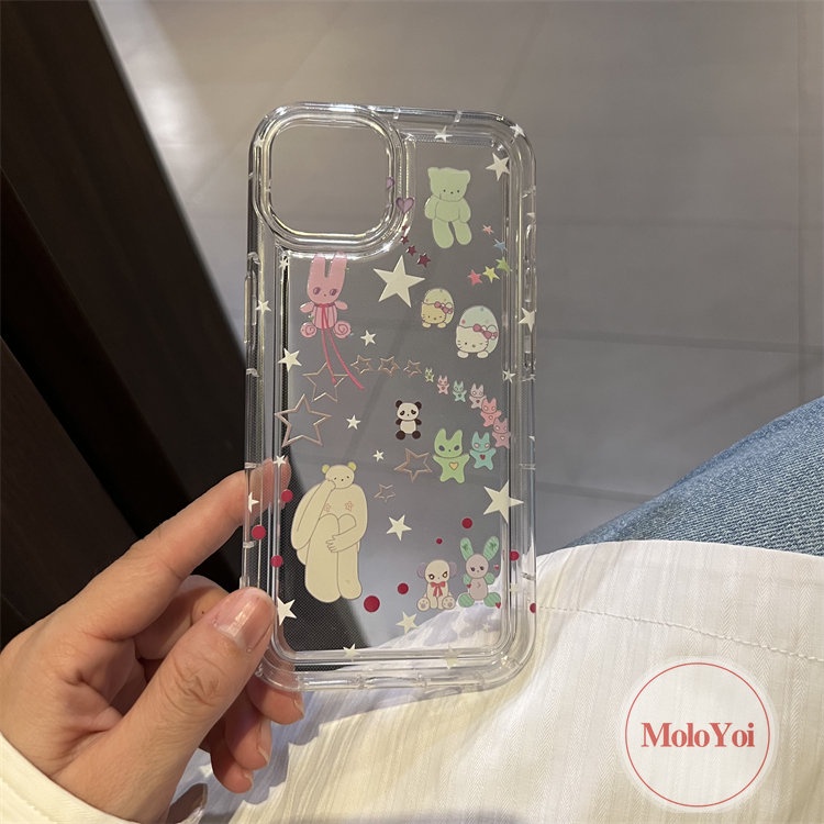 IPHONE Ins Lucu Kartun Indah Bintang Beruang Graffiti Case Kompatibel Untuk Iphone11 13 12 14 Pro MAX 7Plus 8Plus XR X XS MAX 6 6S Plus Airbag Shockproof Lembut Silicon TPU Penutup Belakang