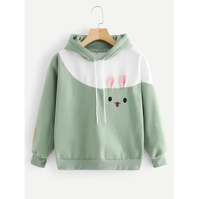 Hoodie Wanita Korean Fashion RABBIT COMBIE Sweater Jumper Lucu Style Terkini Outfit Kece