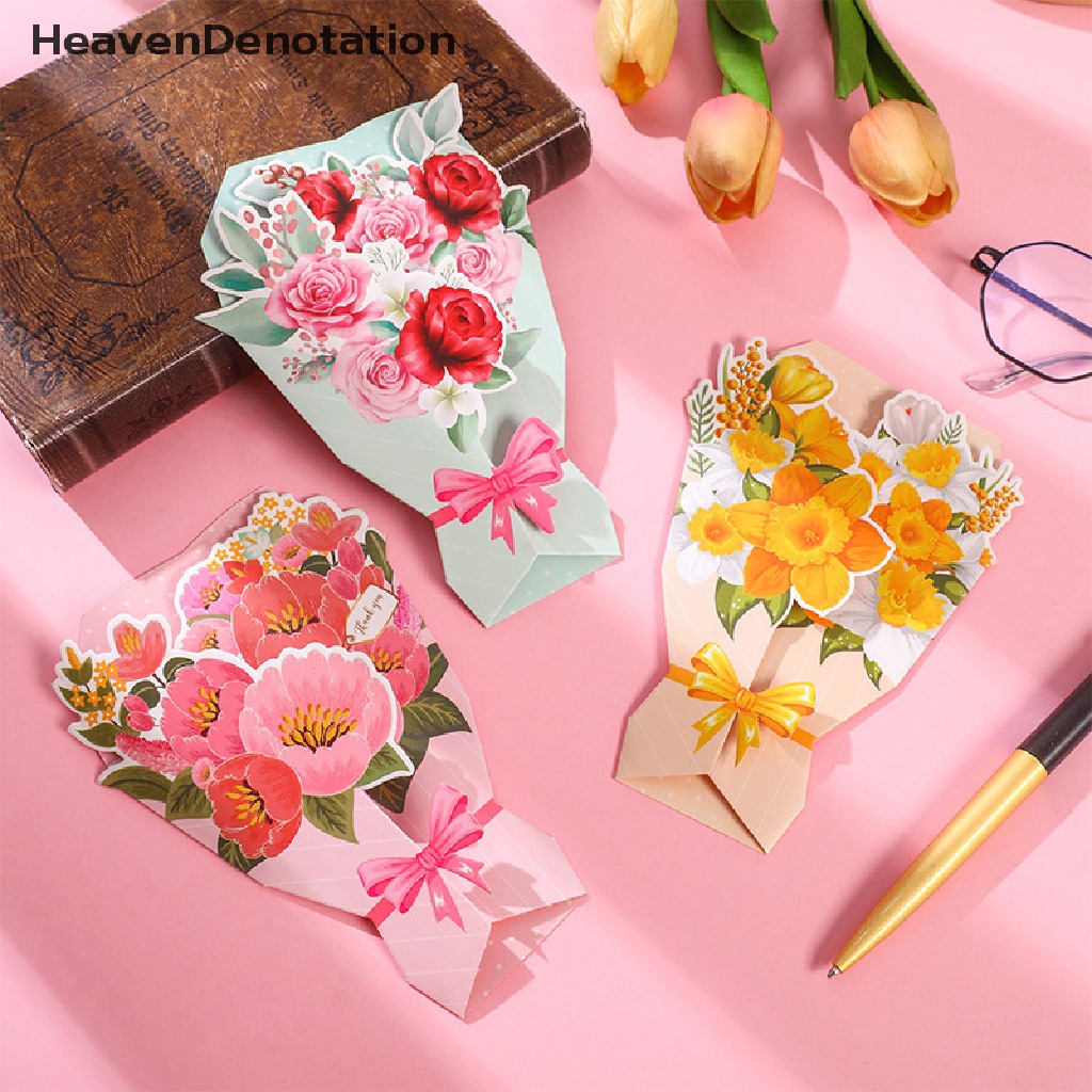 [HeavenDenotation] 3pcs Bouquets Greeg Card Valene's Day Anniversary Kartu Kosong Dengan Amplop HDV