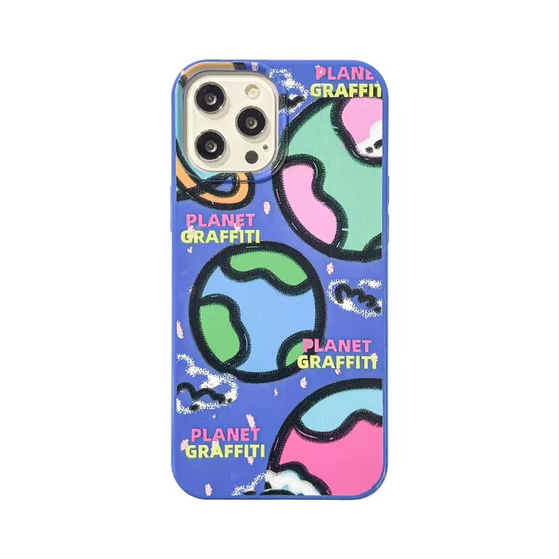 IPHONE Ins Graffiti Planet Cocok Untuk Iphone14 14pro 14plus 13 13mini 13pro 13prm iPhone12 7Plus 8Plus Xr XS 13 12mini Pro Max Empat Sudut Casing Ponsel Tahan Guncangan