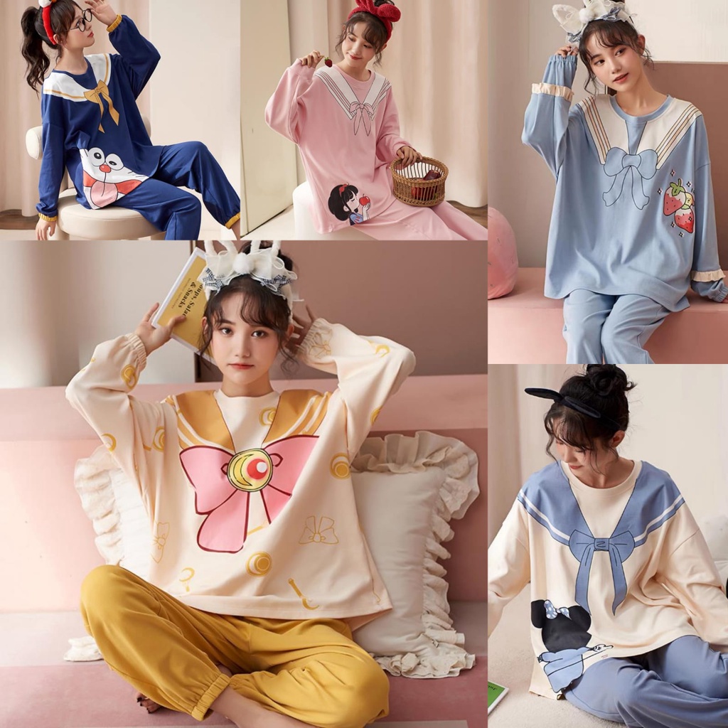 PIYAMA SETELAN PP IMPORT KOREA BAJU TIDUR WANITA IMPORT PIYAMA LENGAN PANJANG 011