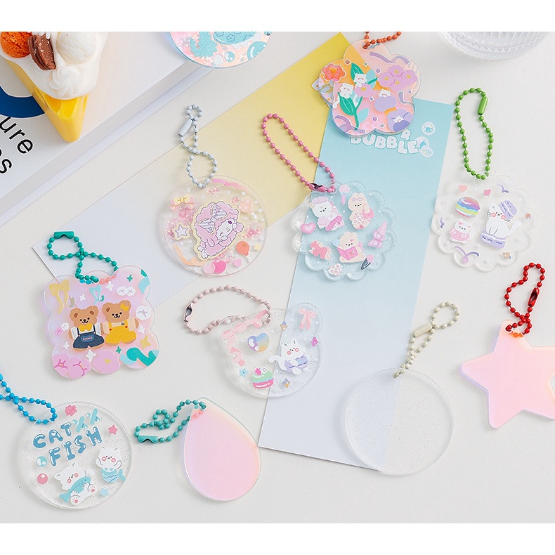 [COD Tangding] 10 Pcs Akrilik Gradien Transparan Guka Liontin Kecil Siswa Tangan Akun DIY Gantungan Kunci Hadiah