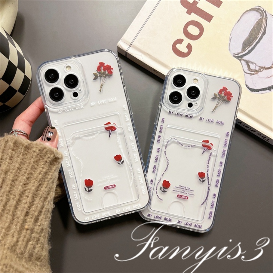 Redmi A1 Plus 10C 10A 10 9A 9C 9 9T Note 11s 10s 9s 11 10 9 8 Pro Poco X3 NFC X3Pro Mi 11 12 Lite 11T Pro Rose Sunflower Card Holder Phone Case Clear TPU Soft Cover Pelindung